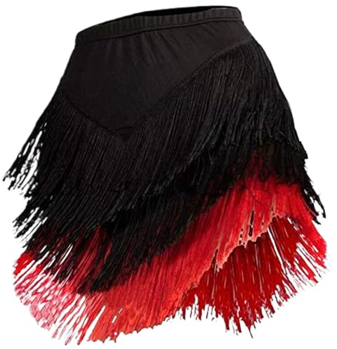 Peosaard franskjol, latinsk danskjol, skiktad franskjol, svart och röd danskjolar för kvinnor, polyester latinsk dansklänning för balsal, bal, tävling, danskjolar för kvinnor, M