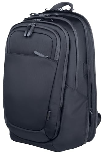 HP Travel Plus 30L, Zaino espandibile fino a 35L per notebook fino a 17 pollici, con Apertura a 180°, Tessuto Riciclato, Protezione RFID Antifurto, Impermeabile, Cerniere Antiforatura, Blu Grafite