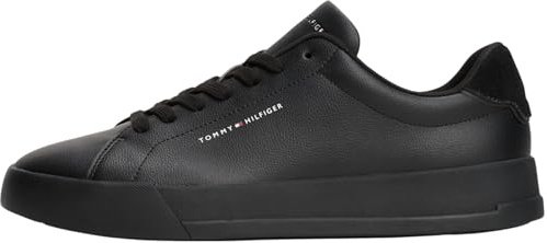 Tommy Hilfiger Uomo Sneakers Court Detail Essential in Pelle, Nero (Black/Black), 43