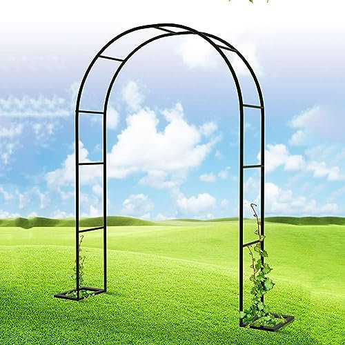 Arco de jardín grande de hierro forjado para rosas, 120 cm a 350 cm de ancho, enrejado de soporte para plantas, cenador de boda, verde, 2,4 m de ancho x 2,2 m de alto, decoración duradera para
