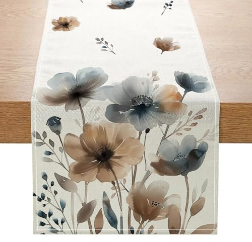 ZGGZHeim Moderner Frühlingstischläufer mit Aquarell Dahlienmotiv, Abwaschbar für Küche, Esszimmer & Outdoor, 33x183cm