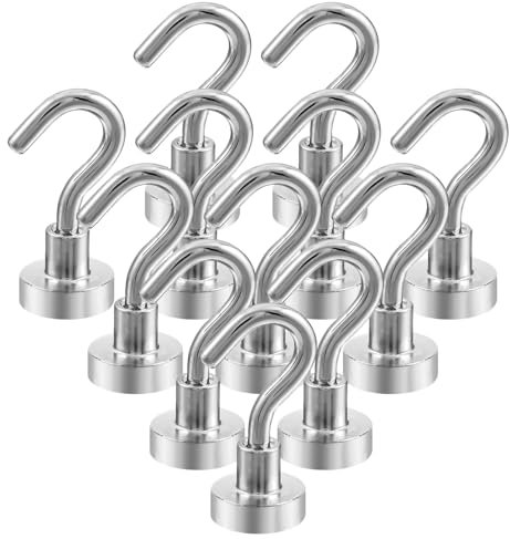 CENCERY 12-Pack Cruise Cabin Magnetic Hooks (18lb+) - Heavy Duty Neodymium Metal for Kitchen, Office & Clothes Hanging (Silver)