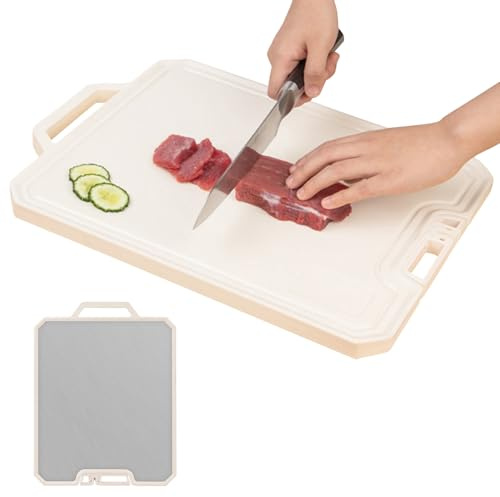 Chopping Boards for the Kitchen - Stainless Steel Chopping Boards - With Garlic Grating Surface, Reversible Food Plate, Easy to Clean for Fruit, Meat, Cheese and Bread