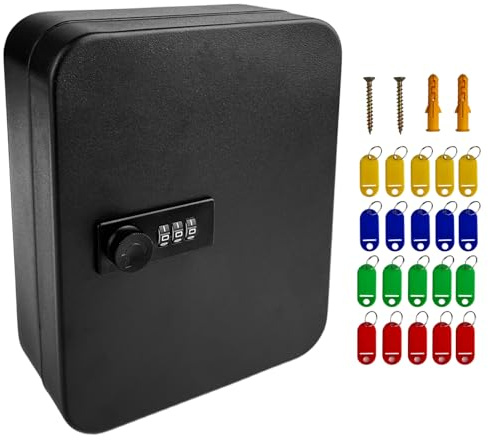 LUMITERRA Caja de Seguridad para Llaves, Robusta de Metal, Caja Seguridad Llaves, 20 Dígitos Cerradura Combinación Cerradura Seguro Caja para Llave para Oficina, Casa, Garaje, Escuela, Negro