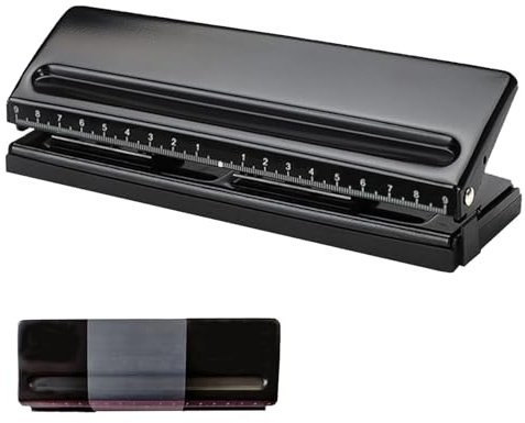Perforadora 6 Agujero, Perforadora Manual de Portátil, Espaciado Ajustable Taladradora Metal, Taladradora de Escritorio, Capacidad de Perforación de 6 Hojas, para A3, A4, A5, B3, B4, B5, Negro