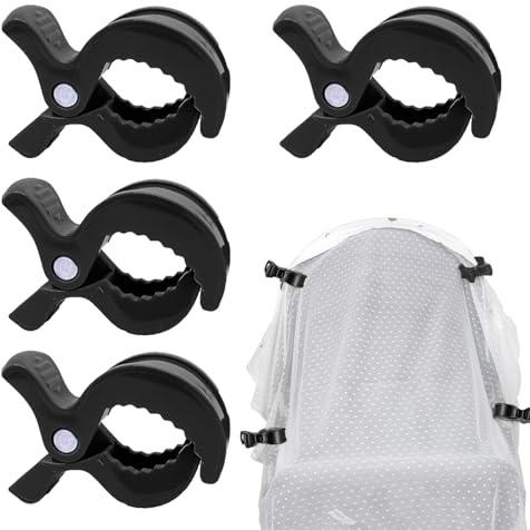 4 pinzas universales para cochecito de bebé, para cochecito, sillas de ruedas, color negro