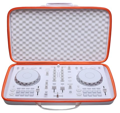 LTGEM DJ Controller Case Compatible with Pioneer DJ DDJ-FLX4 2-deck rekordbox,Inside Dimensions:  6.1 L – 5.9 W – 1.5 H, White + Orange Trim