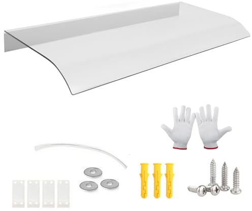 Auvent de Porte D'entrée en Polycarbonate Transparent, Marquise Protection Pluie Et UV pour Porche, Fenêtre et Terrasse 90cm 400cm 380 cm 350 cm 330 cm Facile à Installer(40x50cm)