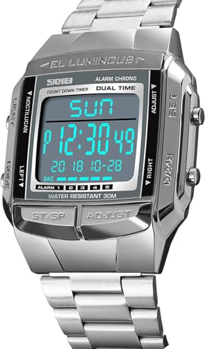ZJchao Men Analog Digital Watch Stainless Steel Band 2 Time Display 5 Alarm Backlight Water for Business Casual Sports Outdoor