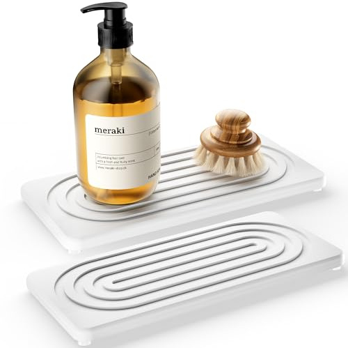 MAGKOTA Water Absorbing Stone Tray, Quick Drying Diatomite Bathroom Tray Countertop, Stone Drying Mat for Kitchen Counter, Soap Dish Dispenser Vanity Organizer, White-A-8.3 x 4