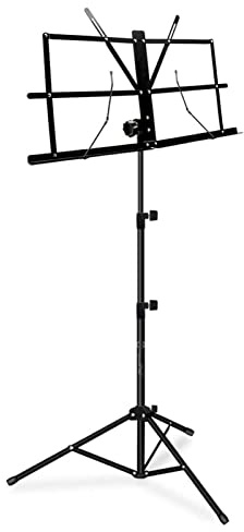 KIMISS Vikbart Notställ - Justerbar Höjd Från 70 Cm Till 140 Cm, Platsbesparande Design, Svart Metall Notställ för Framförande, Bärbart och Stabilt för Musiker