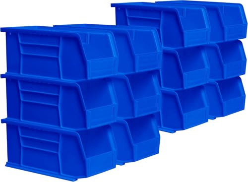 Akro-Mils 30230 AkroBins Plastic Storage Bins, Space-Saving Stackable Bins for Garage, Pantry, Craft Organization, 27.94 cm x 12.7 cm x 12.7 cm, Blue, 12-Pack