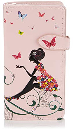 Shag Wear ® Portemonnaie Geldbörse Damen Geldbeutel Mädchen Bifold Mehrfarbig Portmonee Designs: (Schmetterling Oase Rosa/Butterfly Oasis)