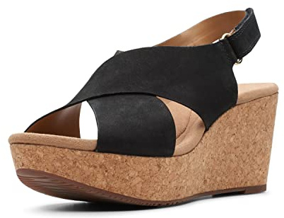 Clarks Women's Annadel Eirwyn Wedge Sandal, Black Nubuck, 10 W US