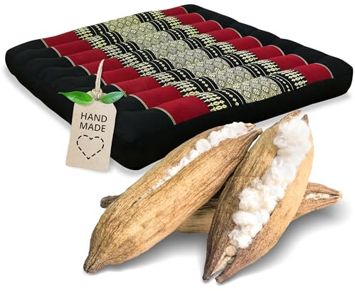 livasia Sitzkissen Stuhlauflage groß - 50x50x6cm - Bodenkissen Indoor/Outdoor, Meditationskissen Yogakissen, Stuhlauflage für Palettenmöbel, Steppkissen für Stuhl und Bank (Schwarz/Rot)