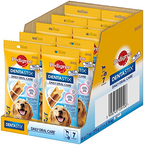Pedigree DentaStix Daily Oral Care Zahnpflegesnack für große Hunde – Hundeleckerli mit Huhn- & Rindgeschmack für jeden Tag – 70 Sticks (10 x 7 Stück)