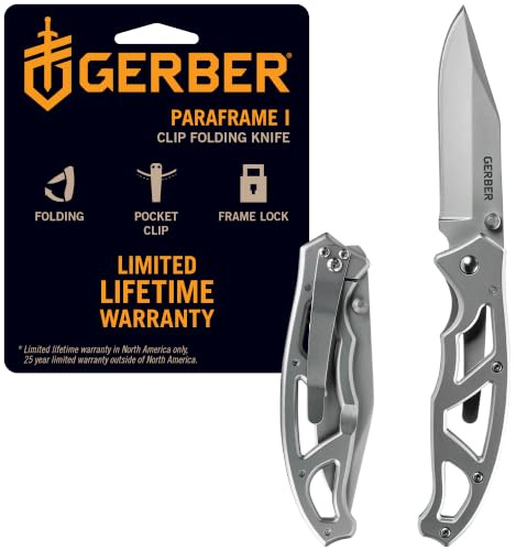 Gerber Gear Paraframe I EDC Folding Pocket Knife with Clip, 3 Fine Edge with Safety Frame Lock, Stainless Steel