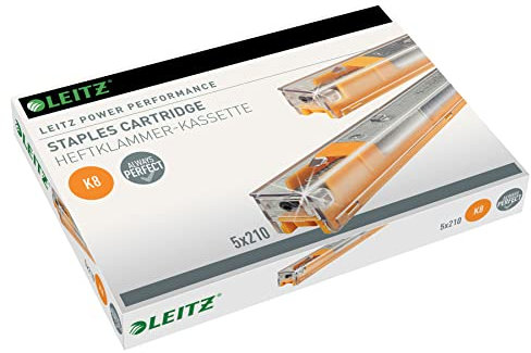 Leitz Power Performance Heavy-Duty Heftklammerkassetten K8, Verzinkt, Box mit 5 Kassetten, 5 x 210 Heftklammern, 55920000