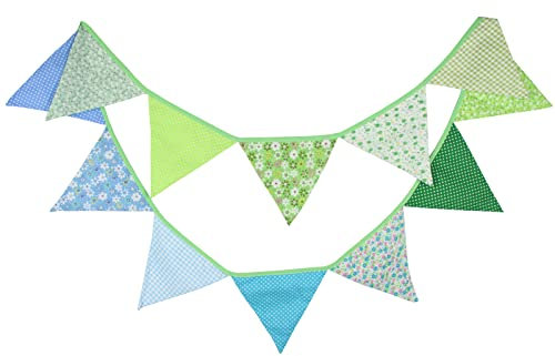 G2PLUS Grün Stoff Wimpelkette, Doppelseitig Stoff Wimpel Girlande, 3.3M Wimpelkette Stoffgirlande mit 12stk Girlande Wimpeln für Kinderzimmer Drinnen & Draußen Party