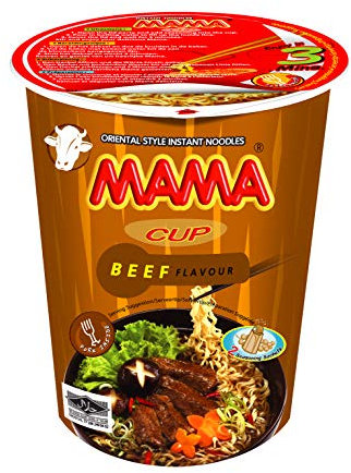 Mama Instant Cup Noodle with Beef Flavor 70 g - Lot of 4, TMAMACUPB