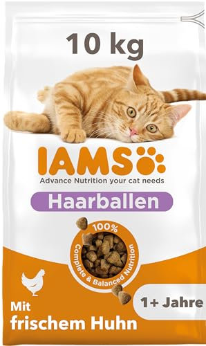 IAMS Anti-Haarballen Katzenfutter trocken mit Huhn - Trockenfutter für Katzen ab 1 Jahr, 10 kg