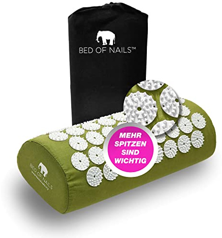 BED OF NAILS Original Acupressure Pillow — 2,142 Pressure Points — Acupuncture Bolster Massage Pillow for Neck and Shoulder Pain, Stress & Back Pain Relief — Carry Bag, 38 x 15 x 10 cm, Green
