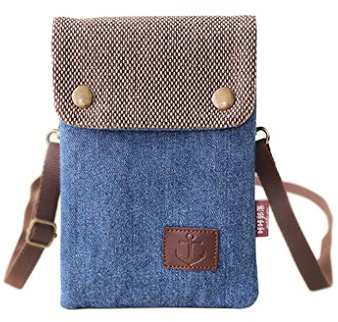 FakeFace Damen Mädchen Handy Umhängetasche Baumwolle Handytasche zum Umhängen Kartentasche Vielschichtige Geldbörse Kleiner Taschen Multifunktionale Handy Tasche 3 Schichten Crossbody (Blau-1)
