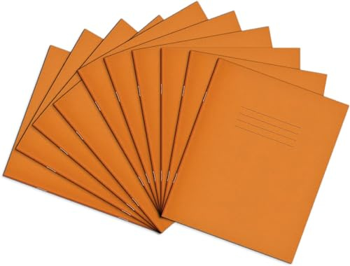 Rhino 8 x 6.5 Exercise Books, 48-Page / 8mm Lined with Margin Paper Notebook, 10-Pack, Writing Book, Office & School Stationery Supplies, Orange