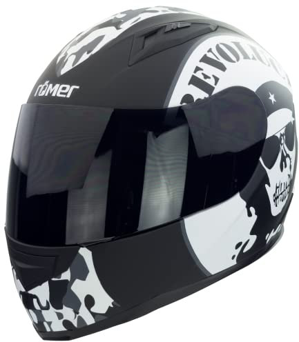Römer moderner Integralhelm alltagstauglicher Motorradhelm für Damen und Herren, Matt-Schwarz, Weiss, Dekor, Größe L