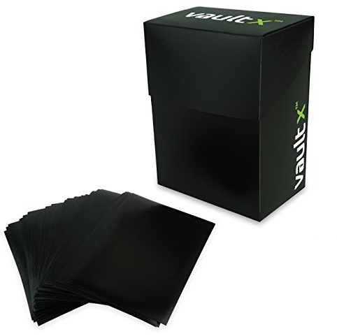 Vault X Trading Card Deck Box and 100 Black Card Sleeves, fits 60+ Sleeved Cards, Small Standard, Card Holder Storage Box, for MTG Commander Game, TCG (Black)