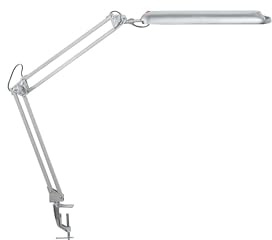 MAUL LED Schreibtischlampe MAULatlantic | LED Lampe mit Klemmfuß | Tageslichtlampe mit 6500 K & 860 Lm | Lampe mit verstellbarem Leuchtenkopf | Geprüfte Sicherheit (GS-Zeichen) | Silber