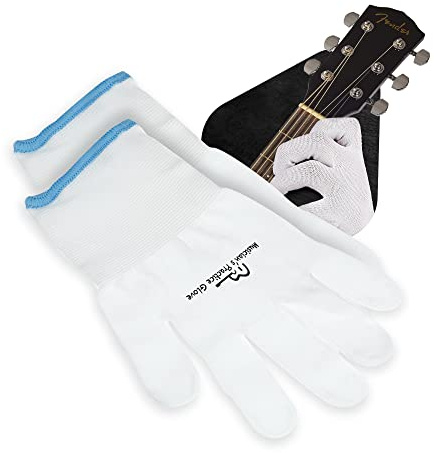Guante de práctica para músicos - Paquete de 2 guantes de guitarra para mujeres y hombres, protectores de dedos para tocar instrumentos de cuerda, problemas de manos y más, guantes finos de nailon para conciertos en interiores/exteriores, S, Blanco