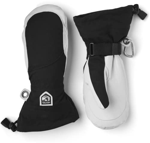 Hestra Heli Ski Damen-Handschuh, klassischer Leder-Schneefäustling zum Skifahren, Snowboarden und Bergsteigen (Damenpassform), Schwarz/Offwhite, Größe 7