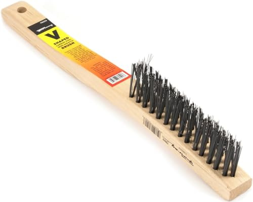 Forney 70522 V-Groove Carbon Steel Wire Brush, with Wood Handle, 13-3/4-Inch-by-.014-Inch