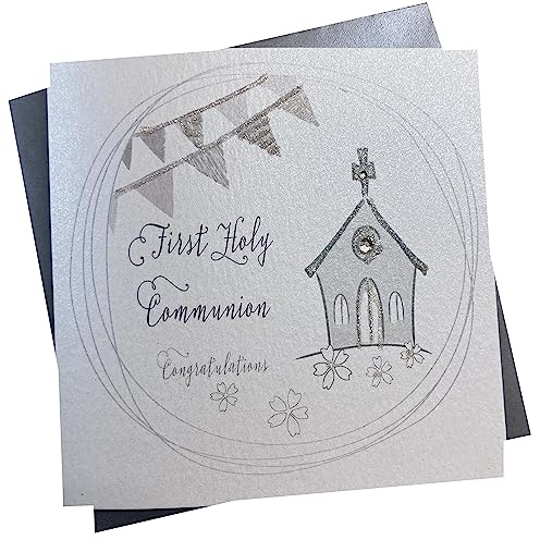 WHITE COTTON CARDS Biglietto di Auguri per la Prima Comunione, Fatto a Mano, Argento, PD67
