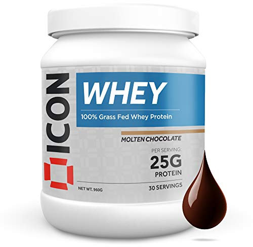 ICON Nutrition Whey Protein Powder — Molten Chocolate — High Protein, Grass Fed, Low Carbs & Fat, Complete Amino Acid Profile, Cold Shakes or Mix with Foods — 960g, 30 Servings