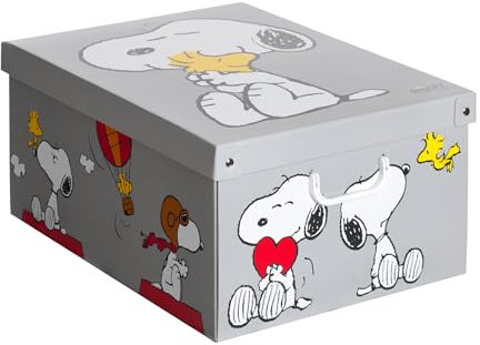 Lavatelli Scatola per armadio in cartone, organizer per vestiti e biancheria, per cambio stagione o per confezione regalo, Grande, Snoopy Grigia, con coperchio 39x50x24 cm