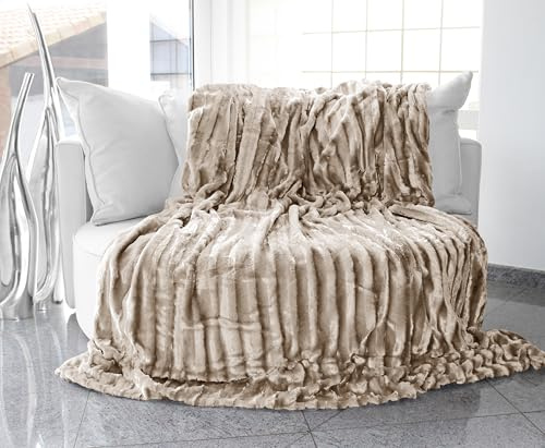 Brandsseller Pelzimitatdecke in Schwerer doppellagiger Qualität, Hochwertige Kuscheldecke, Decke, Wohndecke, Nerzdecke, Plaid, Webpelzdecke, Tagesdecke (Beige)