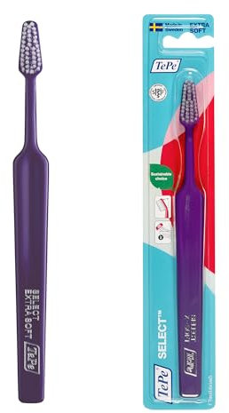 Brosse à dents TePe Select, Extra-souple, 1pc, efficace pour l'élimination de la plaque dentaire, tête de brosse effilée, nettoyage en douceur, brins extra-souples