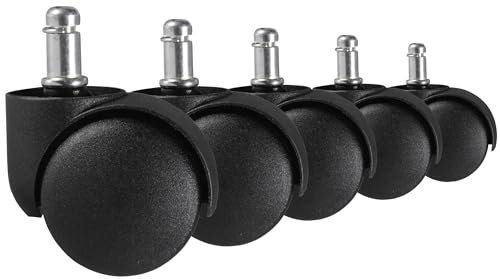AMSTYLE Teppichbodenrollen Schwarz 5er Set Rollen für Bürostühle Teppich-Boden, Weichbodenrollen Durchmesser 50mm Drehstuhlrollen Stift 11mm, Büro-Stuhlrollen für weiche Böden