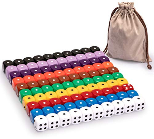 Yellow Mountain Imports Ultimate Rounded 6-Sided Dice - Set of 100, 16mm, Multi-Colored Dice for Board Games, Dice Games, Math Games