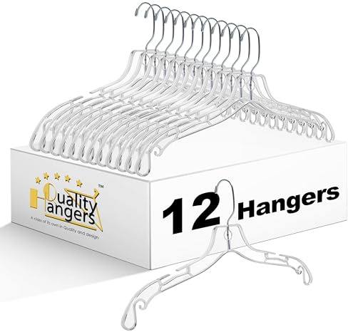 Quality Clear Hangers 12 Pack - Crystal Hangers for Clothes - Durable Plastic Hanger Set - Invisible Dress for Suits - Heavy Duty - Nonslip Coat and Shirt