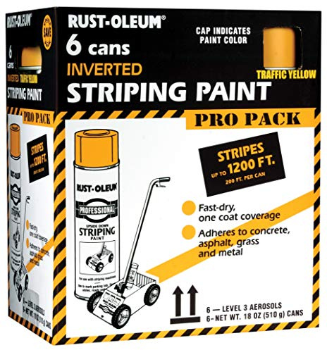 Rust-Oleum P2548849-6PK Professional Inverted Striping Spray Paint, 18 oz, Traffic Yellow, 6 Pack