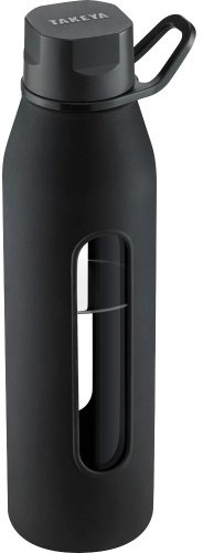 Takeya 22 Ounce Classic Glass Water Bottle with Silicone Sleeve and Twist Cap, Black