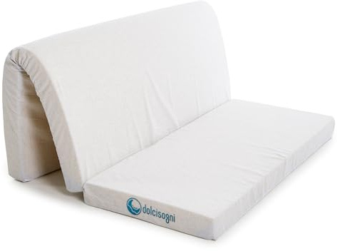 DOLCI SOGNI Materasso per Divano Letto 160x190 cm OEKO-TEX®, Dotato di Laccetti di Fissaggio, Sfoderabile e Lavabile, Materasso Pieghevole Matrimoniale con Taglio Seduta a 60 cm, 100% Made in Italy