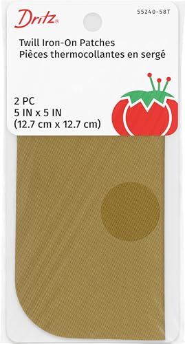 Dritz 55240-58T Twill Iron-On Patches, Khaki, 5 by 5-Inch, 2-Pack