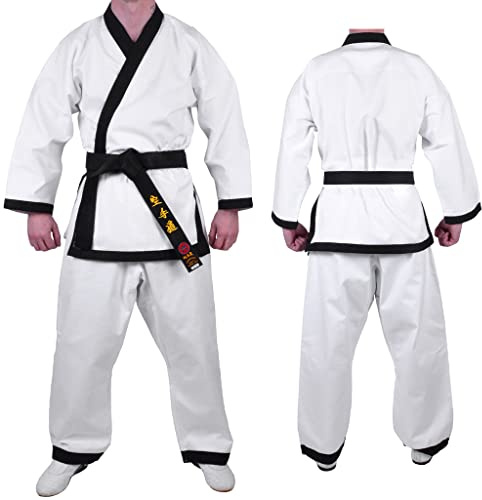 MAR | White Karate Gi, Karate Trousers | Men & Women; Kids & Adult Sizes | Traditional Uniform Black Trims, 8oz Fabric Suit, Kids Karate Suit + FREE Karate Belt (4/170)