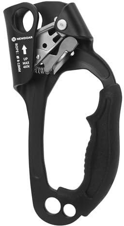 NewDoar Right Hand Ascender Rock Climbing Tree Arborist Rappelling Gear Equipment CE Certified Rope Clamp for 8~13MM Rope(Black Pro-Right)