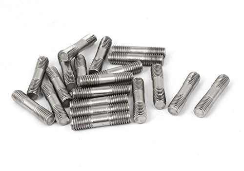 uxcell M8x35mm 304 Stainless Steel Double End Thread Stud Teeth Rod Silver Tone 20pcs
