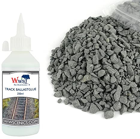 War World Scenics Kit 500g Pietre da Massicciata Grigio Scuro Grandi & 250ml Colla per Massicciata - Modellismo Ferroviario Diorama